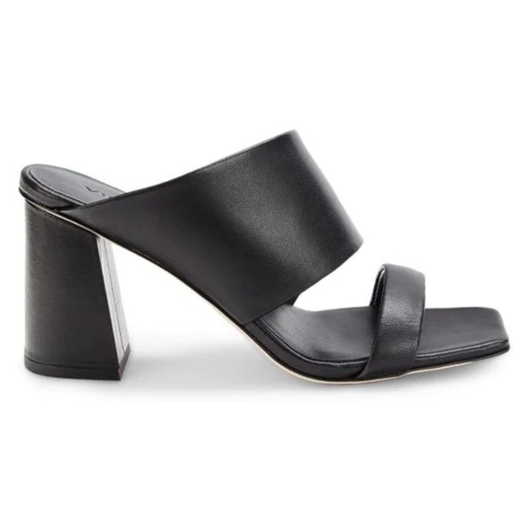 Vince - Women's Nessia Black leather Heeled Mules Sandals square toe shoes 8.5 - Picture 1 of 8